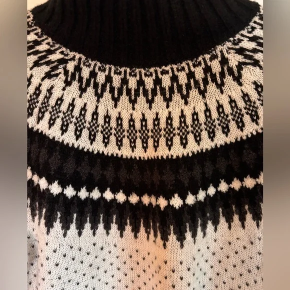Fair Isle Nordic Knit Sweater | Black & Cream | Wool Blend - Picture 2 of 7